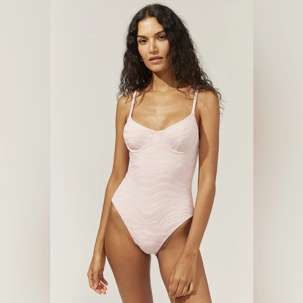 Solid & Striped Women's Pink Silver 'the Taylor' One-piece Swimsuit Sz Large